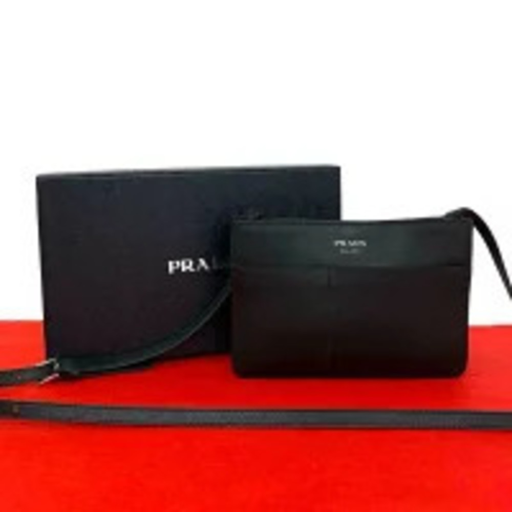 Prada Saffiano Leather Sacoche Shoulder Bag Black